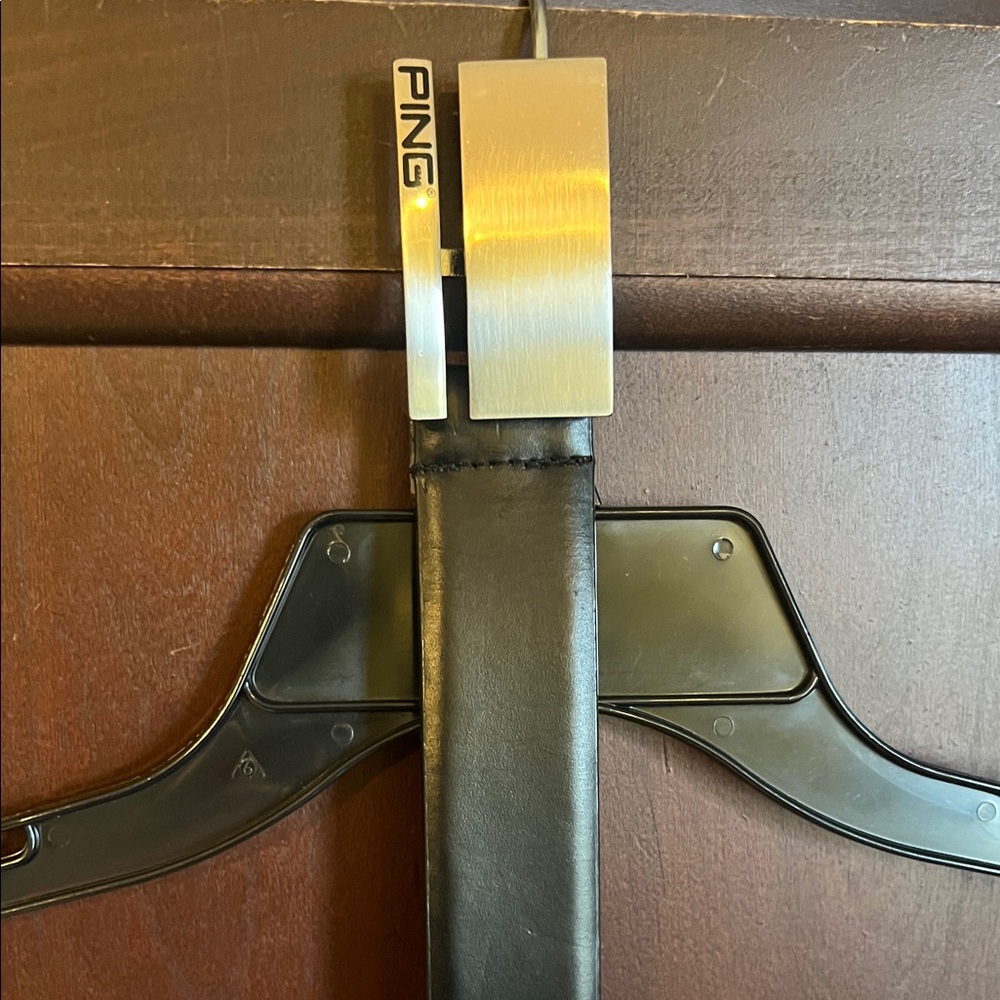Ping Black Leather Belt with Silver Buckle